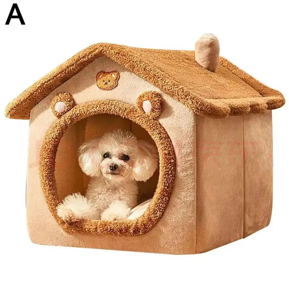 Thick Plush Semi-Enclosed Cat & Small Dog House Bed 13 x 11.8 x 12.6 in (33 x 30 x 32 cm) Removable Washable Cushion Non-Slip Base