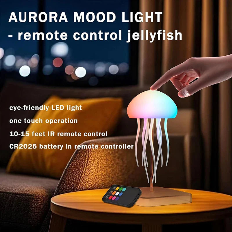 Jellyfish LED Night Light Touch Rechargeable USB-C Mood Lamp with Remote Color-Changing Ambient Light for Bedroom & Kids