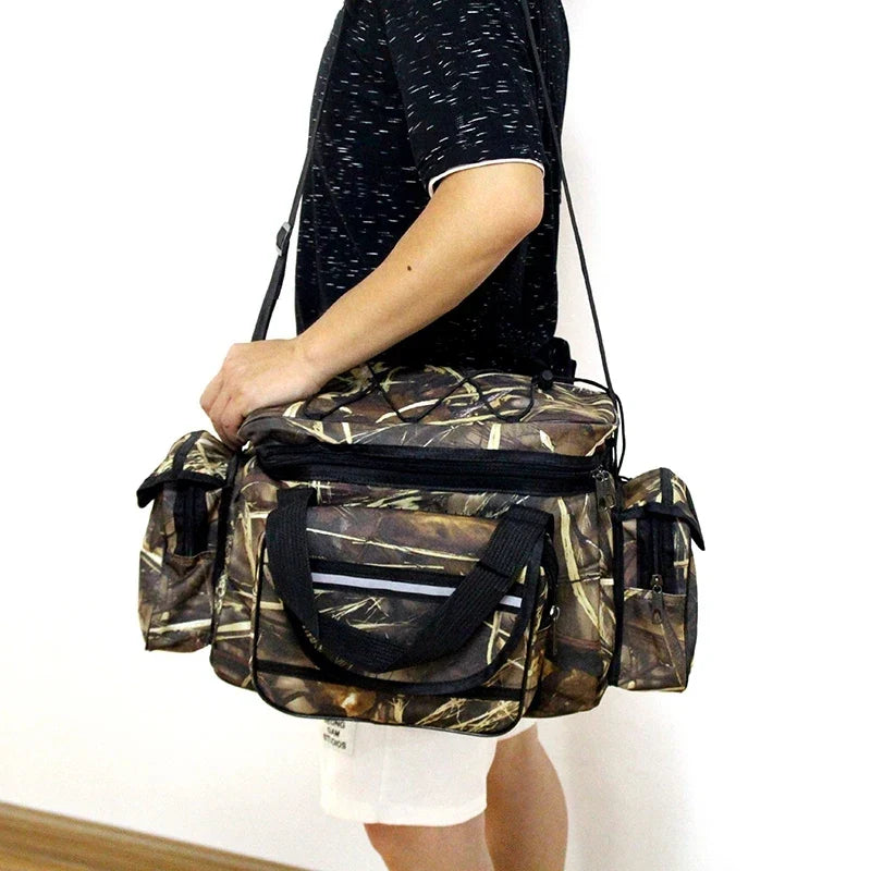 Waterproof Fishing Tackle Bag 50 x 30 x 25 cm (19.7 x 11.8 x 9.8 in) Large Capacity Nylon Two-Layer Shoulder Bag