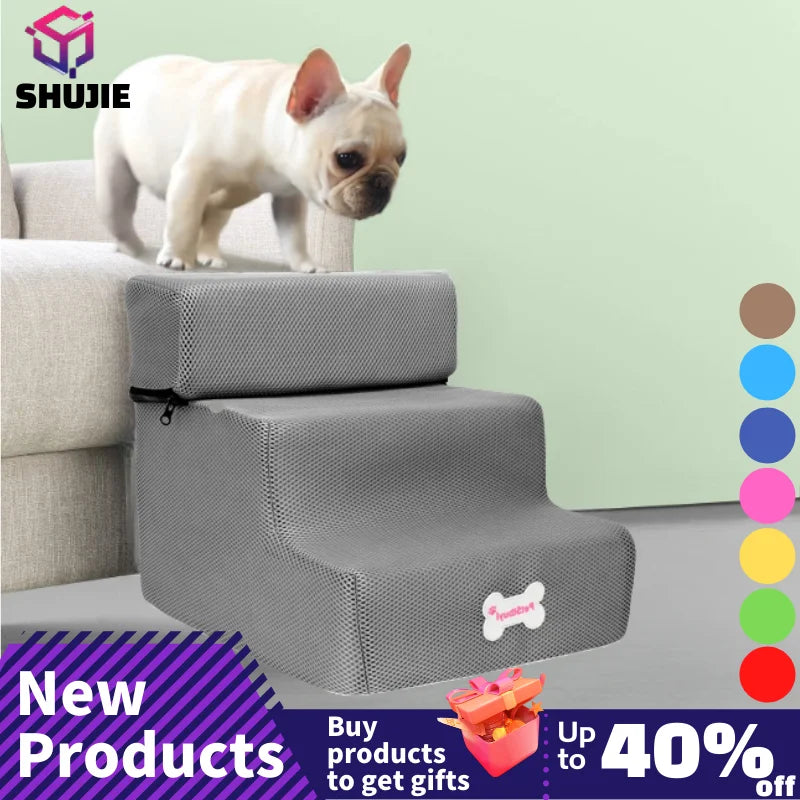 3-Step Pet Stairs for Small Dogs and Cats - Removable Washable Non-Slip Ramp Ladder