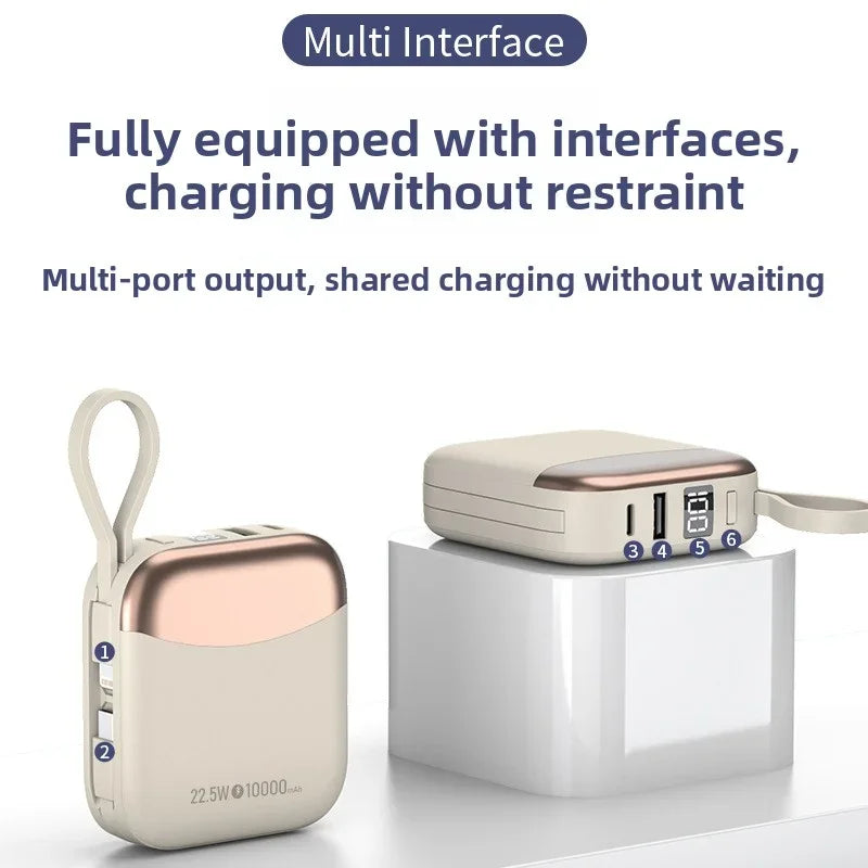 10000mAh 65W Portable Power Bank with Built-In USB-C Cable Fast Charge External Battery for iPhone Xiaomi Huawei Samsung