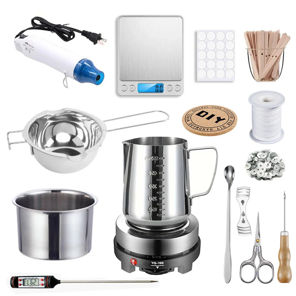 DIY Scented Candle Making Kit with Hot Plate, Pure Cotton Wicks, Wax Pot & Molds