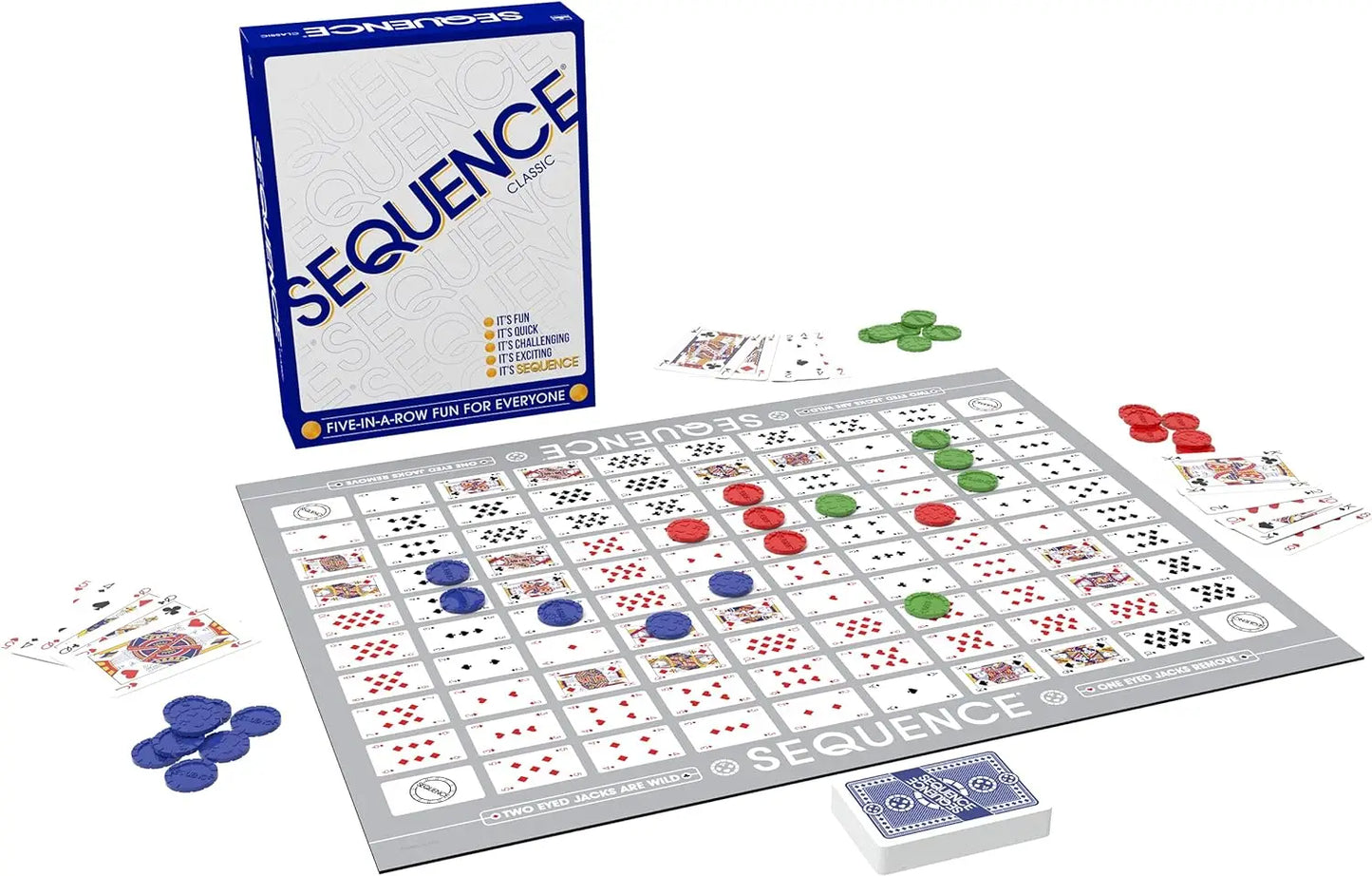 Sequence Family Strategy Board Game - Five-in-a-Row Game for 2+ Players, Ages 7+