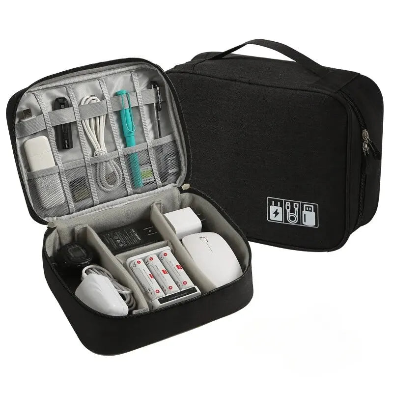 Large Travel Electronics Organizer — Multi-Compartment USB Cable & Power Bank Storage Bag (24 x 9 x 18 cm | 9.4 x 3.5 x 7.1 in)