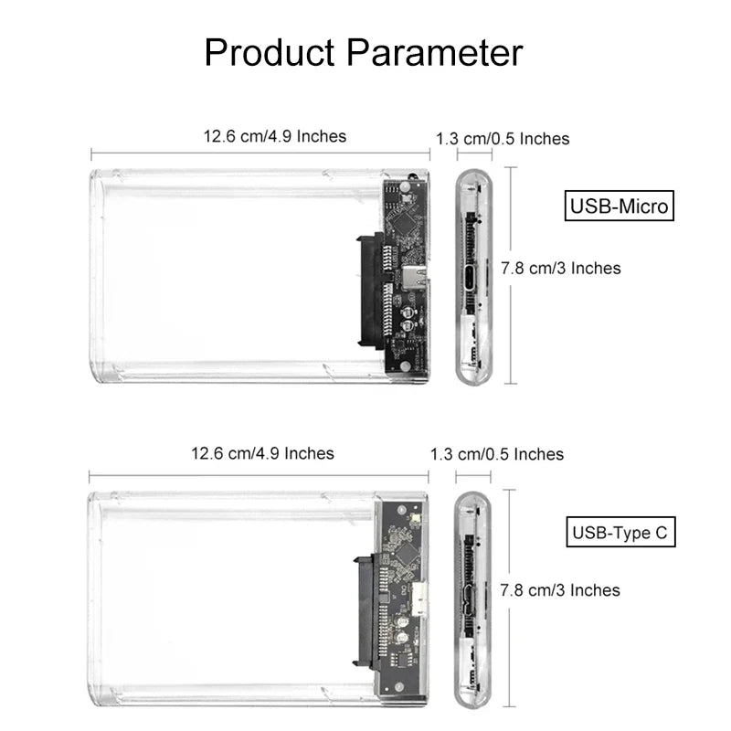 USB 3.0 2.5-Inch (63.5 mm) SATA HDD/SSD Enclosure — Up to 6TB, 5Gbps, Transparent Case, Plug & Play