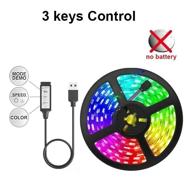 USB 5V 5050 SMD RGB LED Strip Light - Bluetooth & WiFi App with Remote, Backlight Tape (1m–30m / 3.3–98.4 ft)
