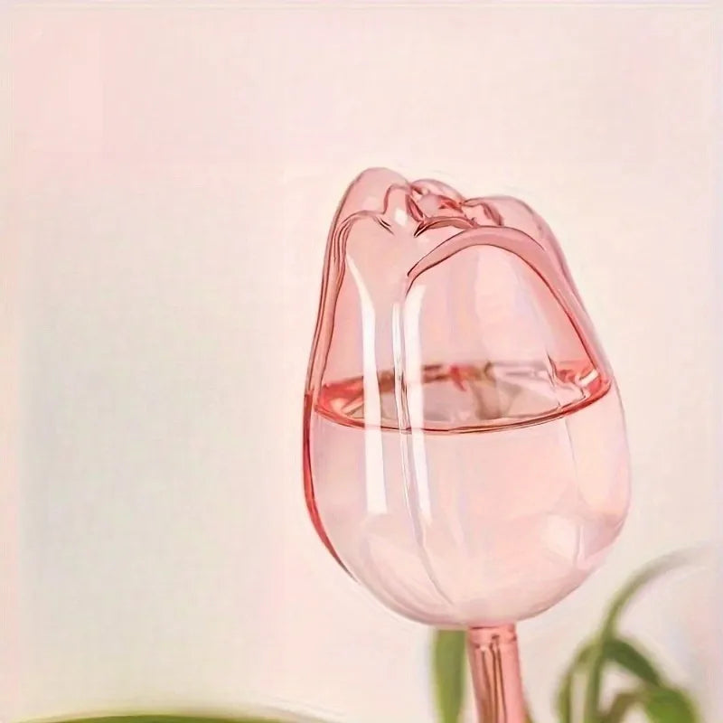 Pink Tulip Self-Watering Plant Globes — Automatic Indoor & Outdoor Drippers 9.4in x 2.6in (24cm x 6.5cm)