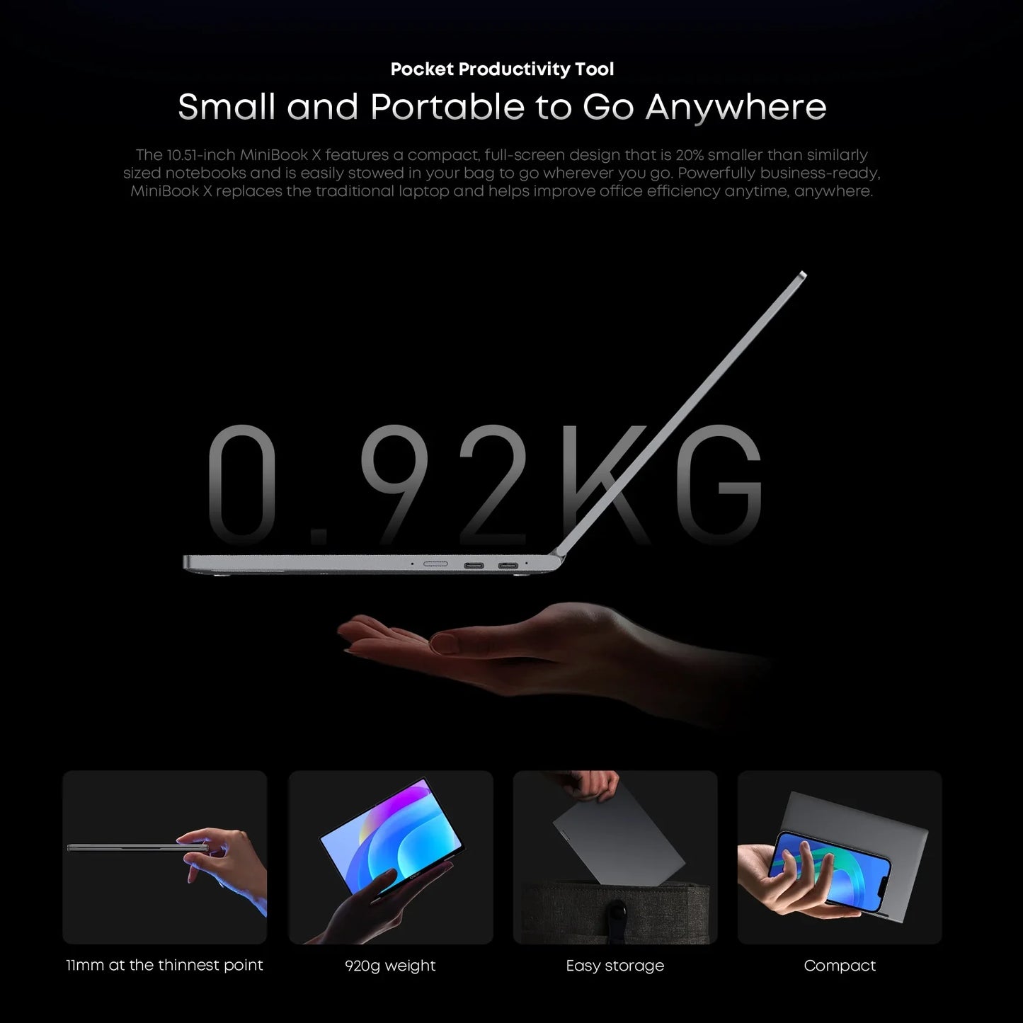 10.5-inch (26.7 cm) 2-in-1 Laptop Tablet – Intel Celeron N-Series, 12GB/16GB LPDDR5, 512GB SSD, 1920×1200 IPS, Windows 11