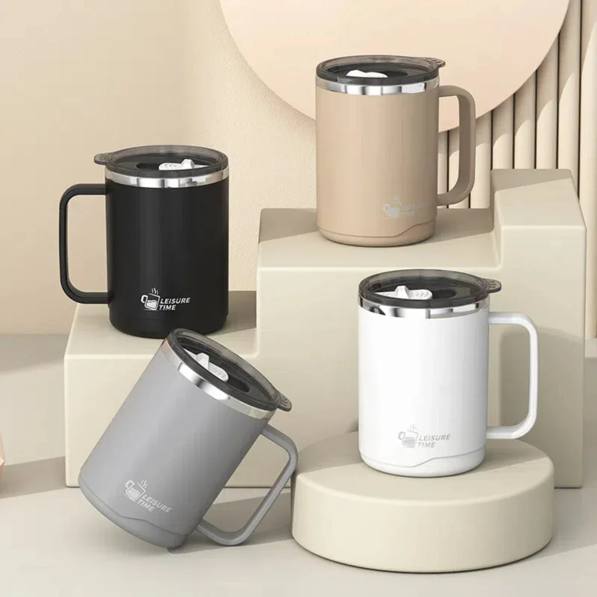 500ml (16.9oz) 304 Stainless Steel Double-Layer Insulated Travel Mug with Handle, Sealed Vacuum Flask