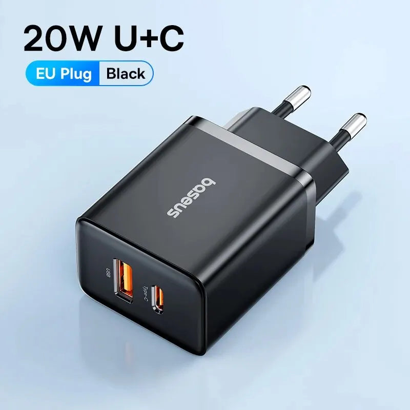20W PD USB-C Fast Charger Dual Port (USB-C + USB-A) QC3.0/QC4.0 Quick Charge for iPhone 15 14 13 12 11 Samsung Xiaomi