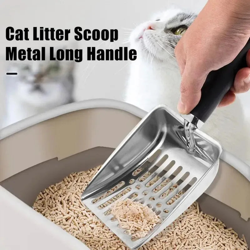 Stainless Steel Cat Litter Scoop with Long Handle – Durable Metal Litter Shovel 10.23 x 4.21 in (26 x 10.7 cm)