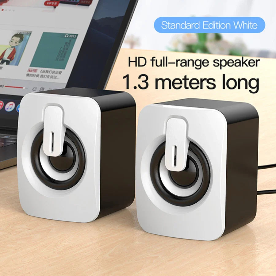 Mini USB Computer Speakers 2.0 Stereo – Portable Desktop & Laptop Speakers, 3.5mm AUX, RMS 3W x2 (Blue/Black/Red/White)
