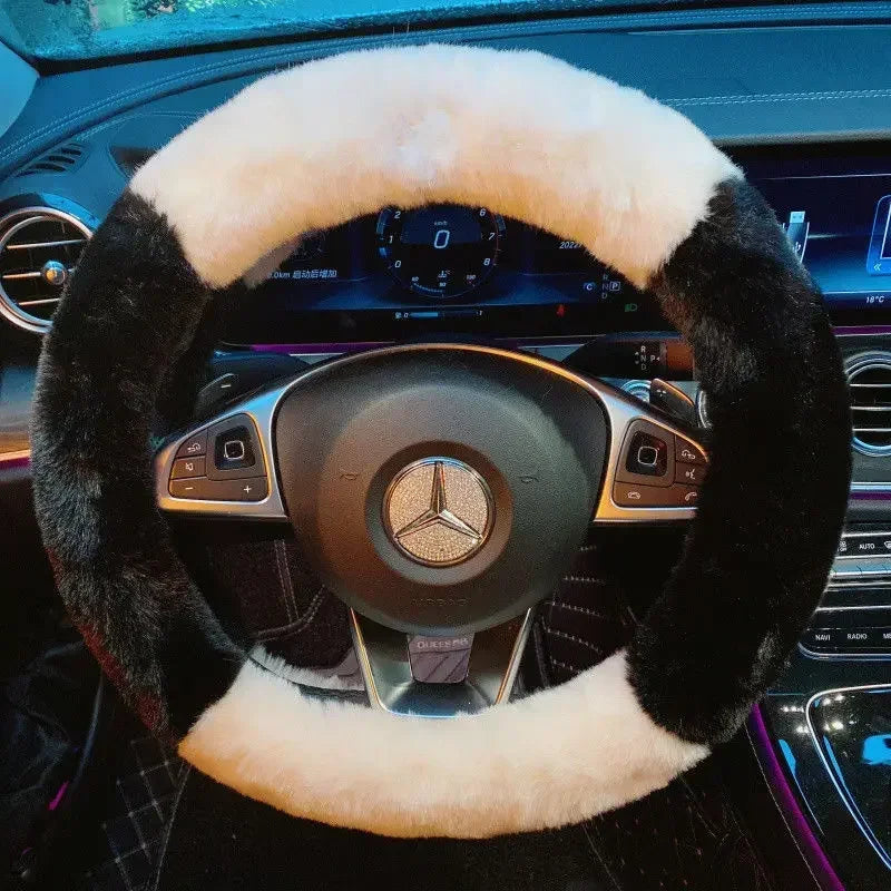 Kawaii Cute Dog Cartoon Steering Wheel Cover 15 in (38 cm) Plush Anti-Slip Warm Car Interior Accessory