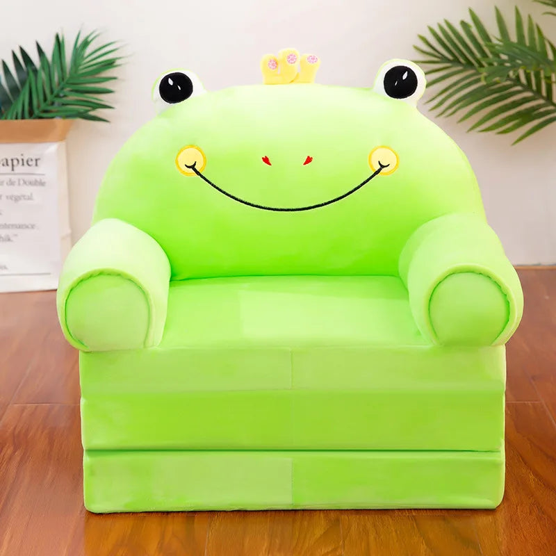 Foldable 3-Layer Plush Kids Sofa Chair Cartoon Baby Seat with Removable Cover