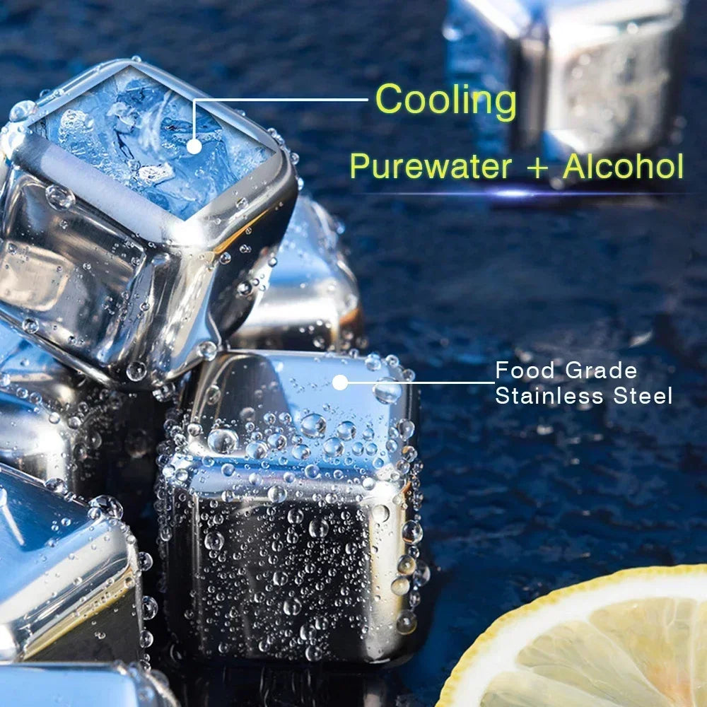 Stainless Steel Reusable Whiskey Stones - Quick-Freeze Ice Cubes with Storage Tray for Whiskey Wine Beer