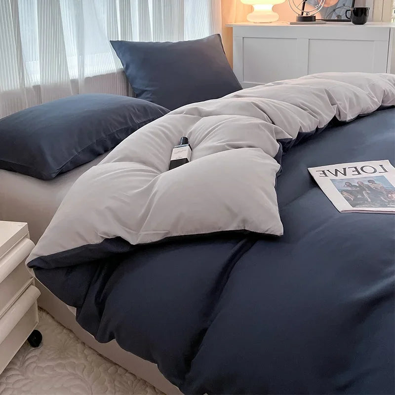 Reversible Brushed Microfiber 4-Piece Bedding Set – Duvet Cover, Sheet & 2 Pillowcases – Sizes 150×200 to 220×240 cm (59×79 in to 87×94 in)