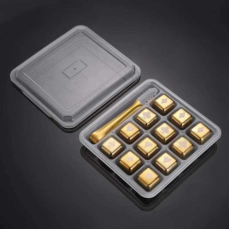 Stainless Steel Reusable Whiskey Stones - Quick-Freeze Ice Cubes with Storage Tray for Whiskey Wine Beer