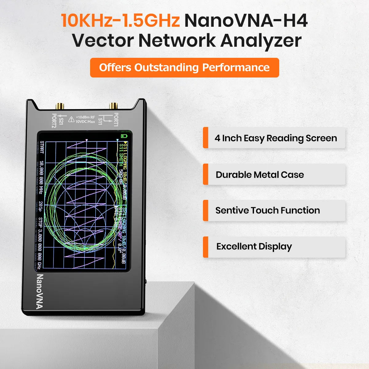 Handheld Vector Network Analyzer 4 in (10.0 cm) 10 kHz–1.5 GHz Antenna Analyzer with SD Card Slot