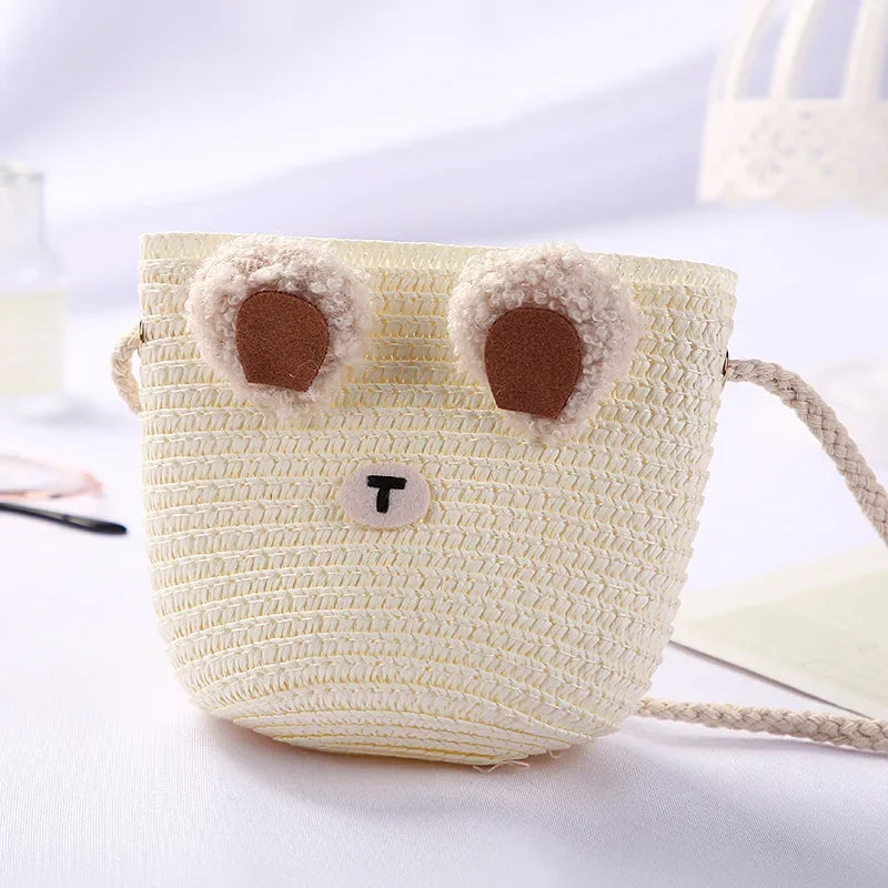 Girls Daisy Straw Mini Messenger Bag, Kids Shoulder Handbag with Coin Purse
