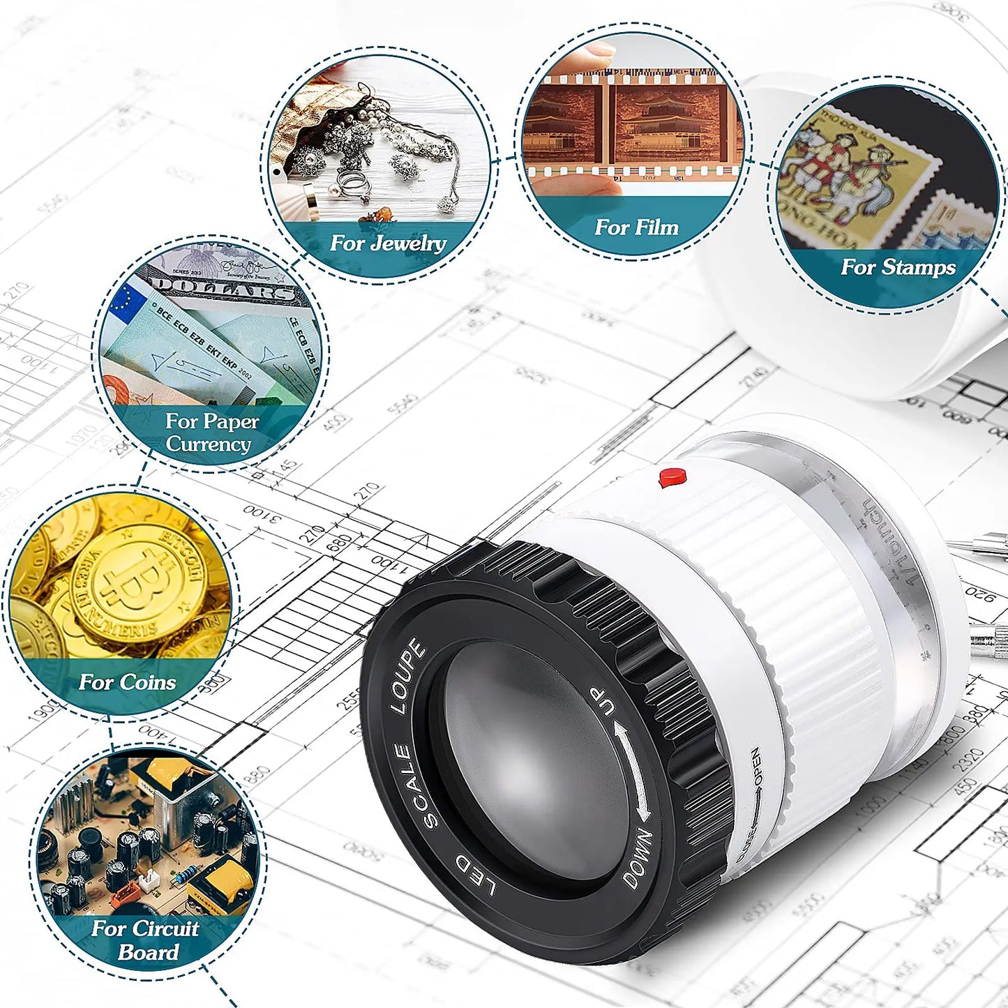 30X Pocket Handheld Magnifier with 3 LED & UV Lights - 30mm Lens Adjustable Focus Loupe for Jewelry, Reading & Collectibles