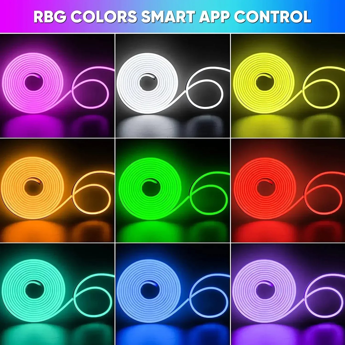 RGBIC Neon LED Strip Light 1/2/3/5M (3.3/6.6/9.8/16.4 ft) IP65 Waterproof USB Smart Rope Light App & Voice Control Music Sync