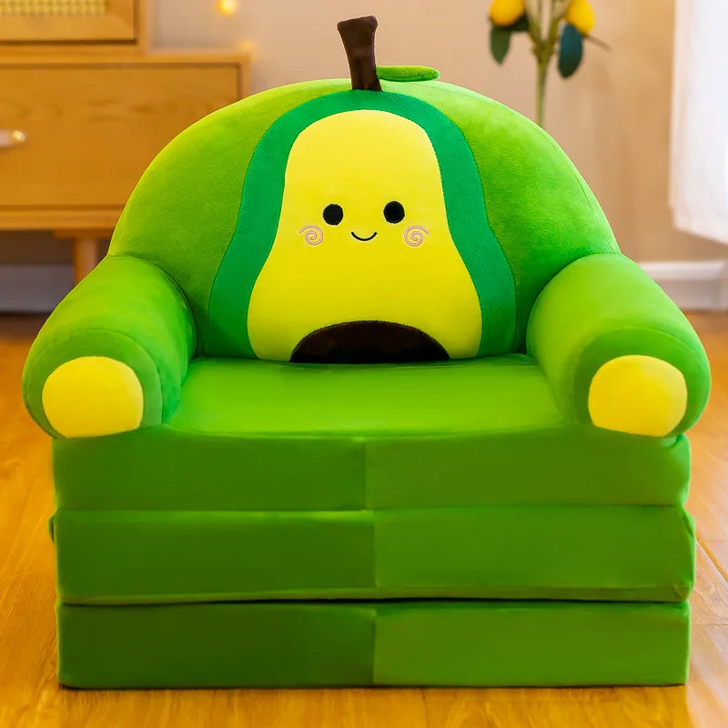 Foldable 3-Layer Plush Kids Sofa Chair Cartoon Baby Seat with Removable Cover