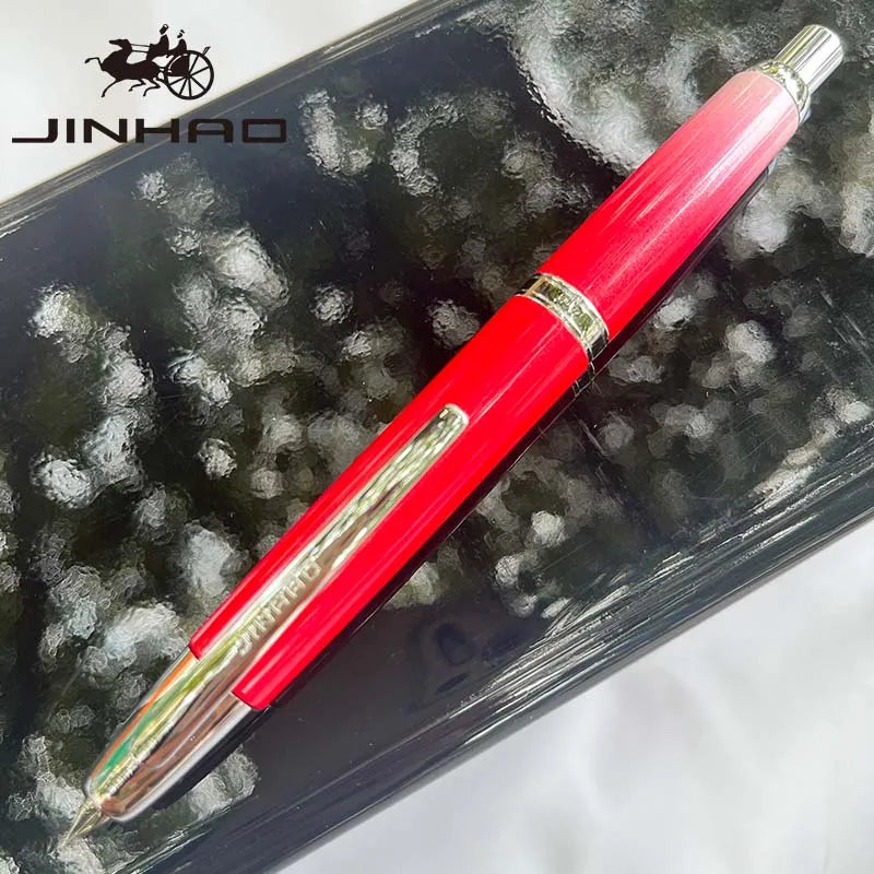 Push-Button Retractable Fountain Pen — Metal Body, Clip & Converter, EF/F Nib 0.5mm (0.02in) — Black/White