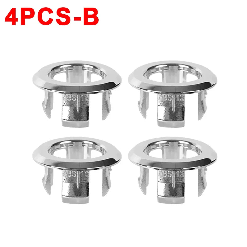 Sink Overflow Ring Cover 1/2/4-Pack Plastic Basin Overflow Hole Trim for Bathroom and Kitchen - Fits 22-24mm & 47-48mm Apertures