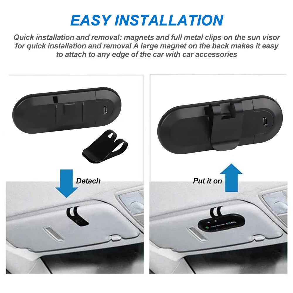 Bluetooth Car Speaker Handsfree Sun Visor Clip Wireless Speakerphone with Mic - Bluetooth 4.1, 2W, 20H Talk Time, USB Charging