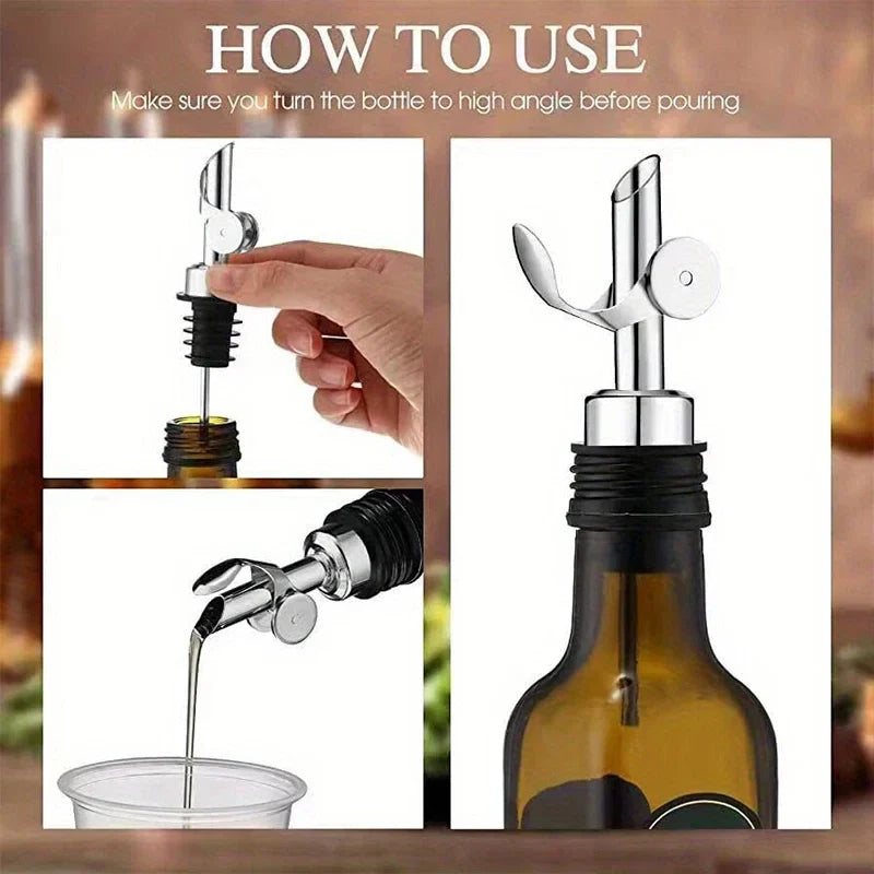 304 Stainless Steel Oil & Vinegar Pourer Spout — Auto-Open Bottle Stopper for Olive Oil, Wine & Liquor
