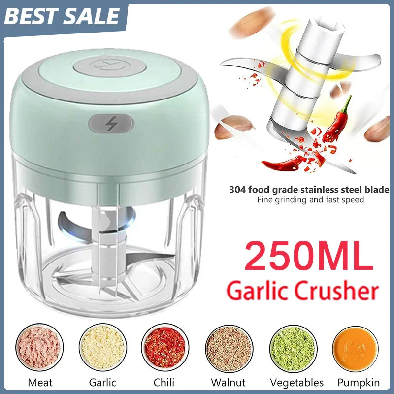 USB Rechargeable Electric Garlic Chopper & Crusher, Mini Portable Food Chopper 250/100 ml (8.5/3.4 fl oz)
