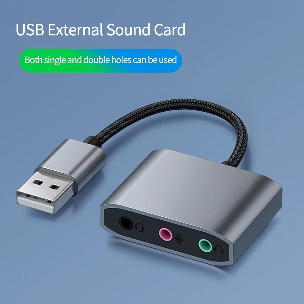 3-in-1 USB External Sound Card Adapter 3.5mm 3-Port Hi-Fi Audio for Microphone, Headset and Speaker for PC Laptop