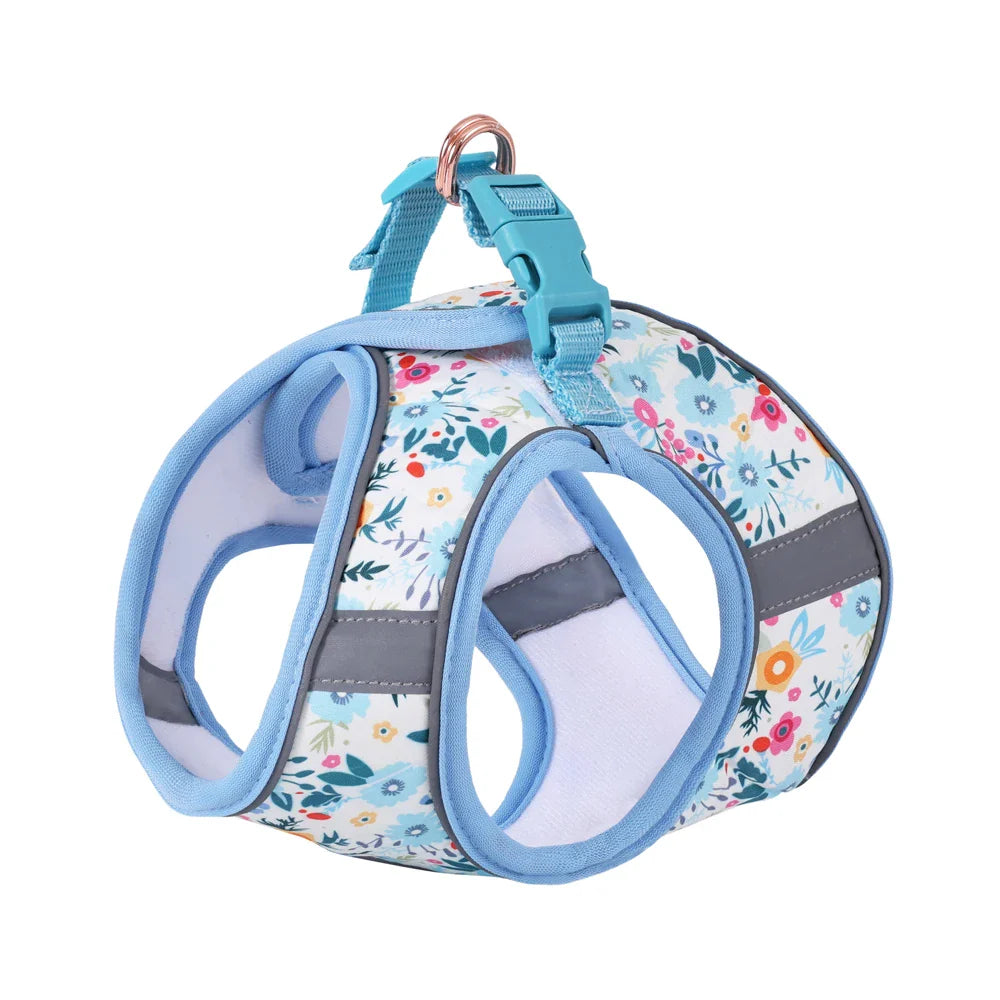 Adjustable Soft Vest Harness & Leash Set for Small & Medium Dogs & Cats – Reflective Printed Puppy Harness with Wrist Leash and Collar