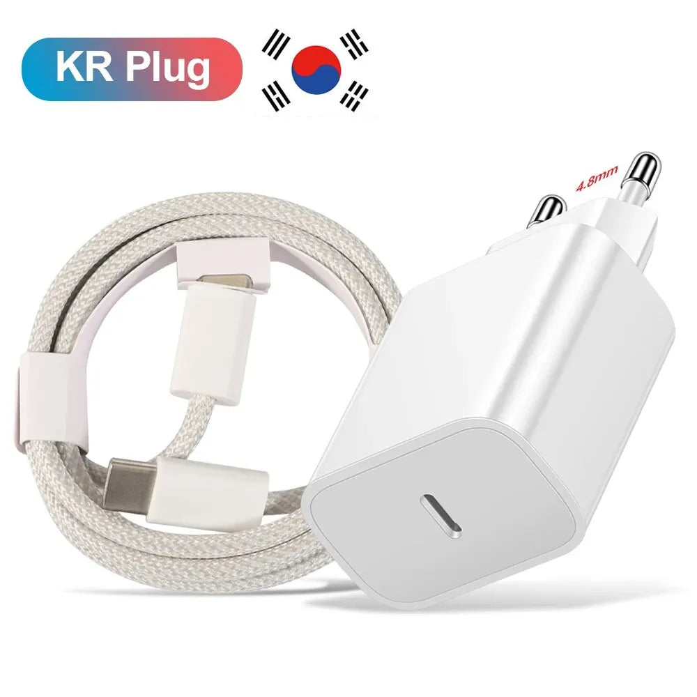 20W USB-C PD Fast Charger with USB-C Cable – Compact Travel Wall Adapter for Smartphones & Tablets