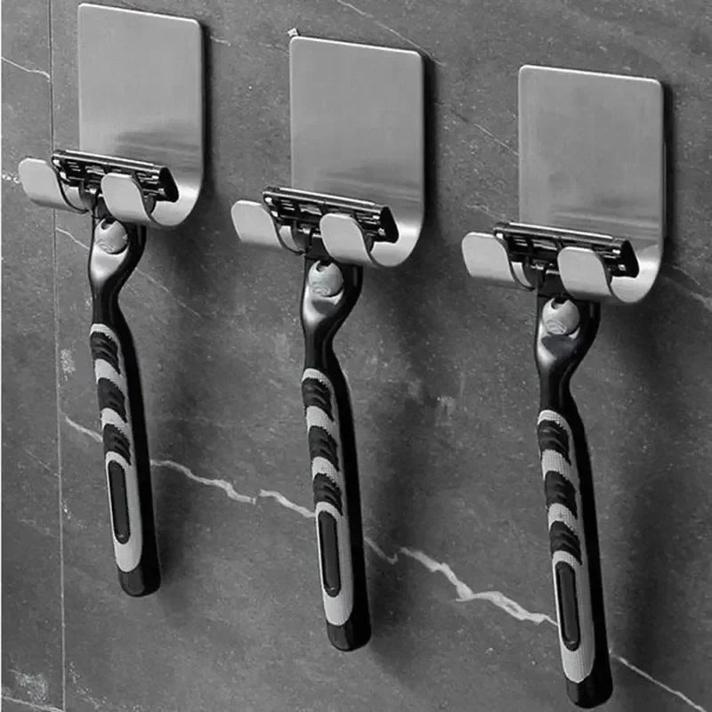 2-Pack Stainless Steel Razor Holder Shaving Stand – Bathroom Shaver Storage Rack with Hook