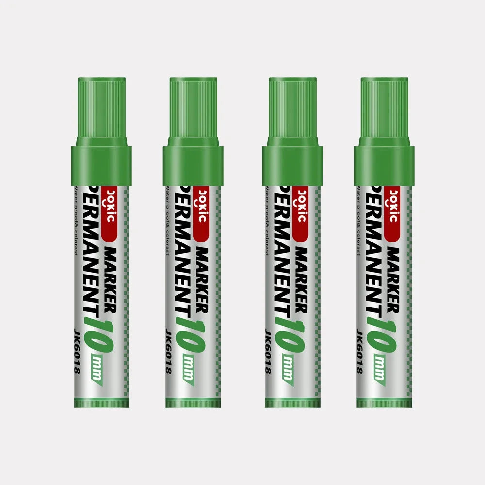 4-Pack Permanent Marker Pens - Waterproof Ink, Fine & 10 mm Chisel Tips, Black Blue Red Green