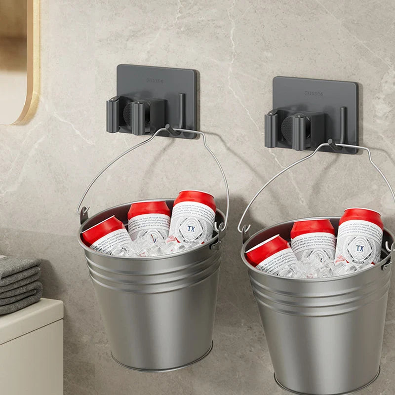 1-3 Pack Stainless Steel Nail-Free Wall Mounted Mop & Broom Holder Waterproof Bathroom Storage Rack