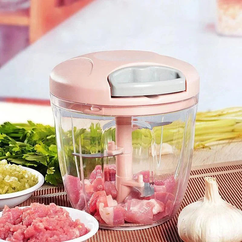 Manual Rope Food Chopper — 500ml & 900ml (17 fl oz / 30 fl oz) Stainless Steel Blade Garlic, Onion & Vegetable Slicer