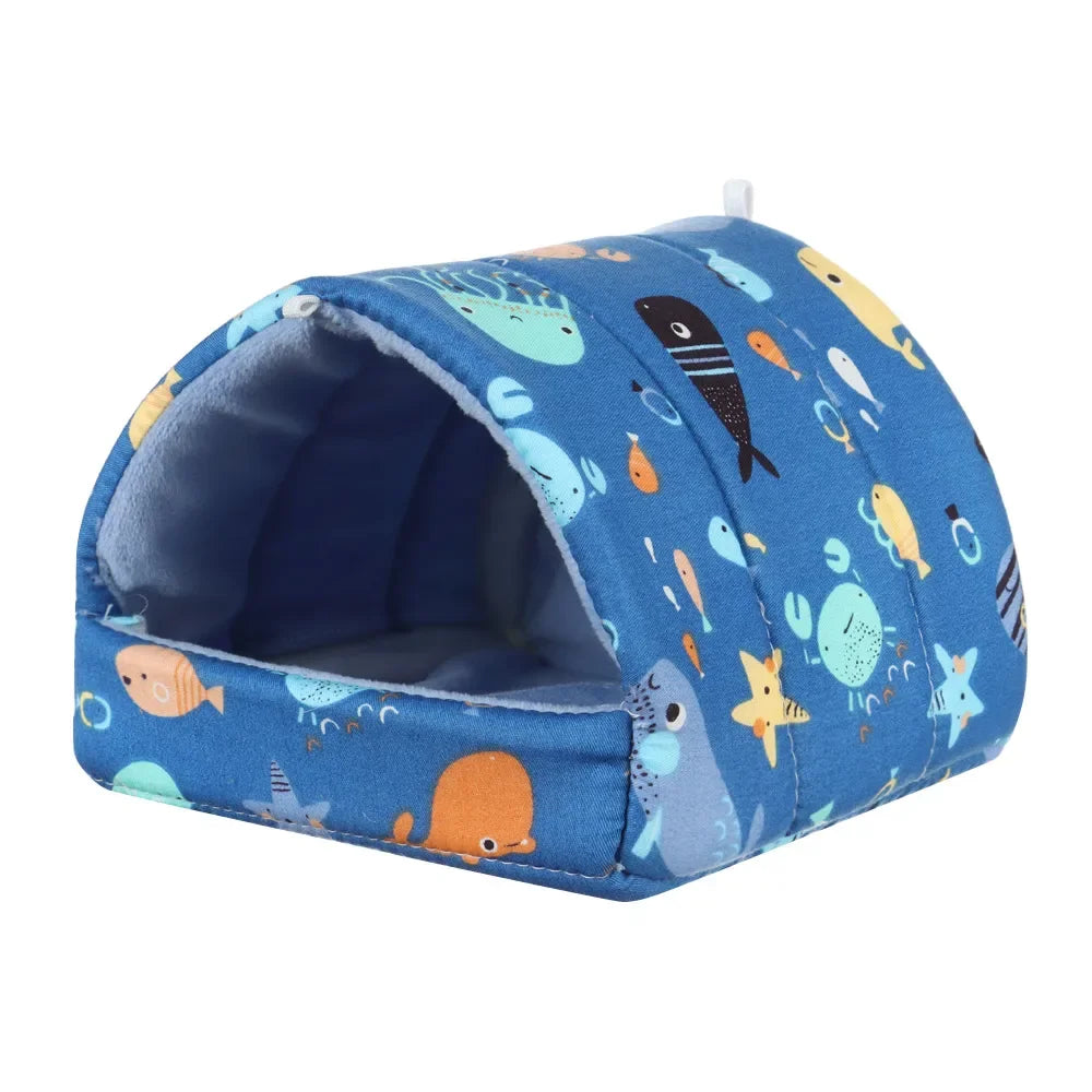 Cute Cartoon Plush Hanging Pet Nest — Warm Small Animal Sleeping Bed for Hamster, Guinea Pig, Rabbit (S/M/L/XL 3.15–7.87 in / 8–20 cm)