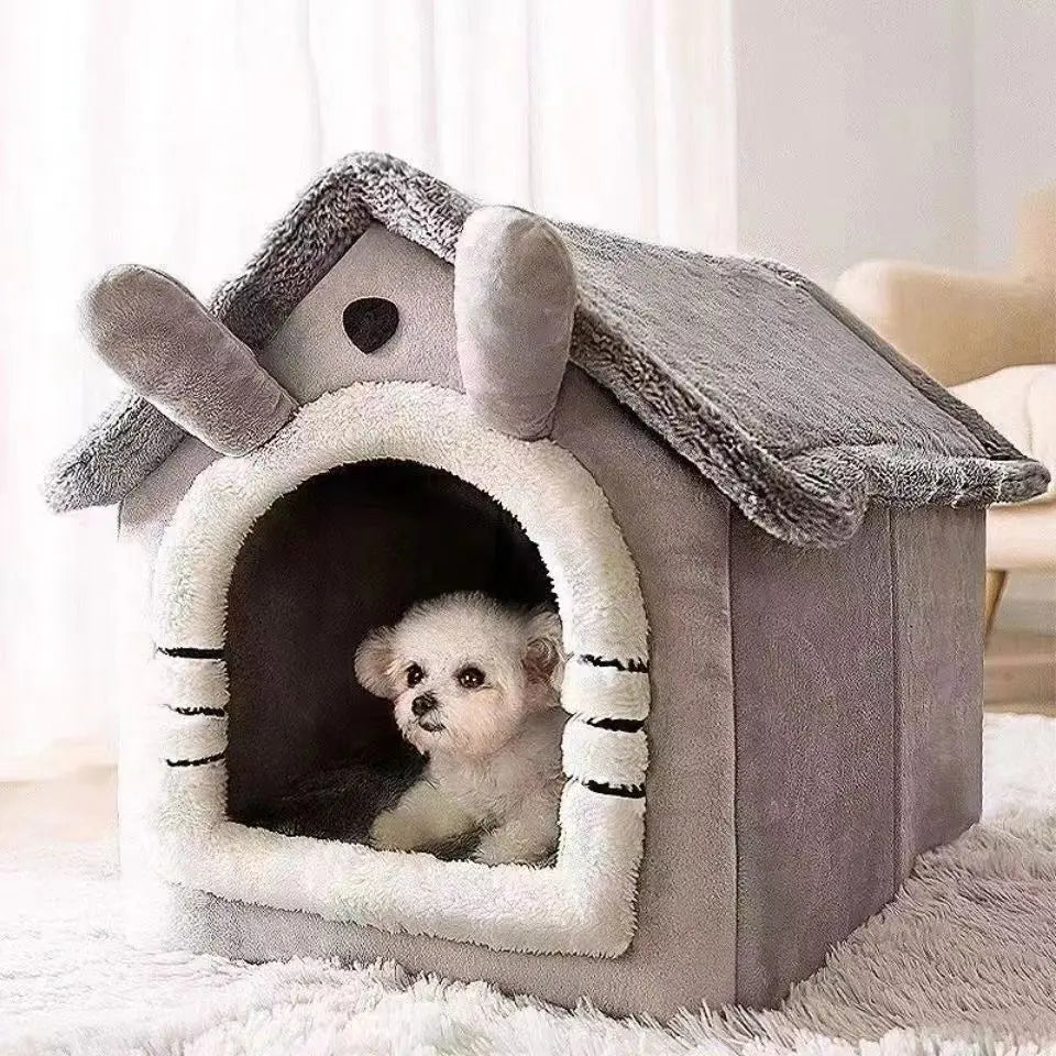 All-Season Pet House Bed Removable Washable Plush Cave for Small Dogs & Cats