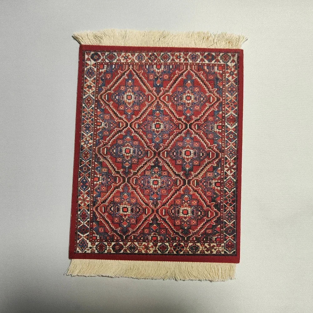 Woven Persian Flower Mouse Pad 9.1 x 7.1 in (23 x 18 cm) Non-Slip Rubber Desk Mat with Fringe — Retro Style