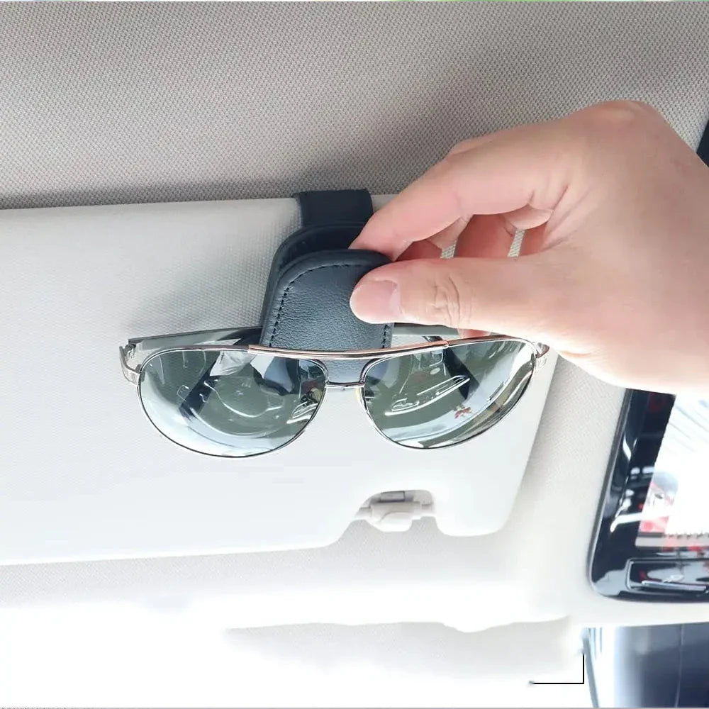 Universal Magnetic Car Sunglasses Holder – Foldable Leather Sun Visor Glasses & Card Ticket Clip