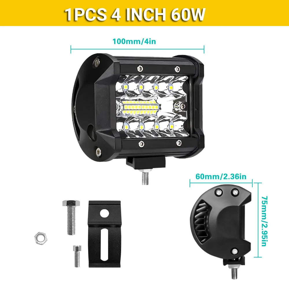 LED Light Bar 4/7/12/15/17/20 in (102/178/305/381/432/508 mm) 60–500W 10–32V IP67 Waterproof Flood/Spot Driving Off-Road Truck ATV SUV Boat
