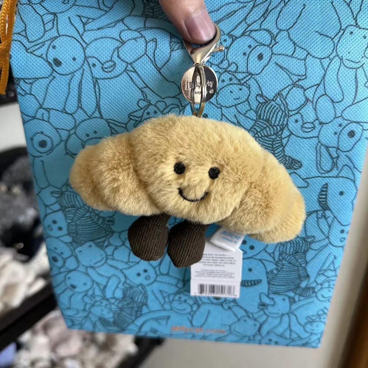 Cute Plush Cotton Cat Candy Two-Tone Soft Keychain Croissant & Cherry Charms