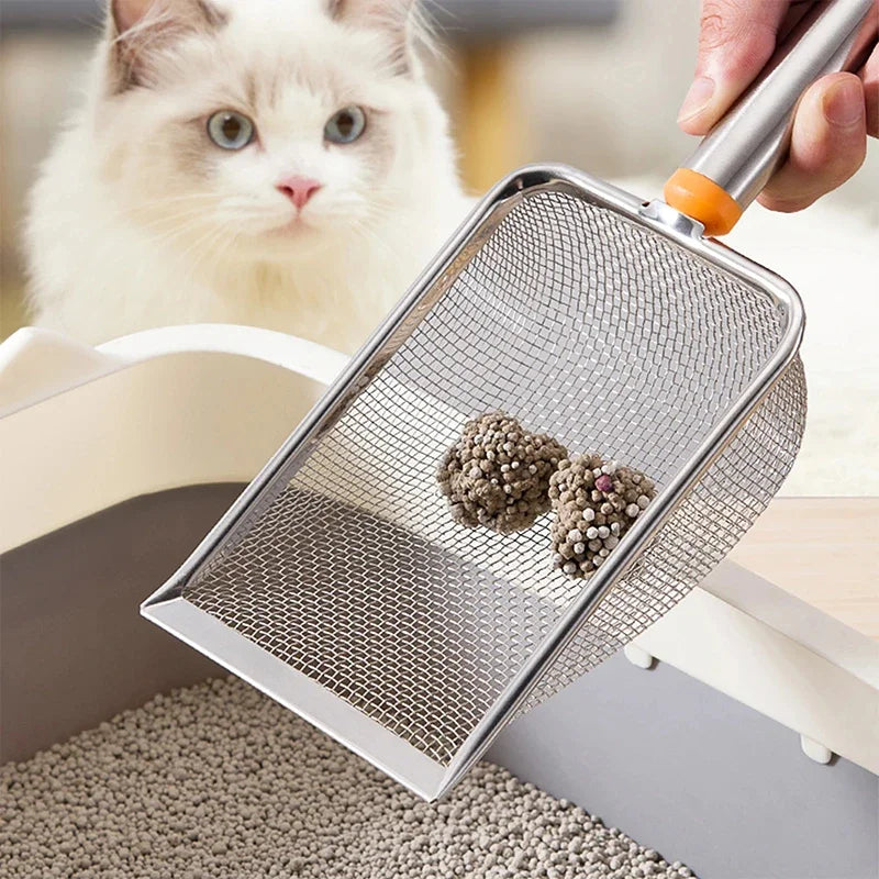 Stainless Steel Fine Mesh Cat Litter Scoop – Easy-Clean Non-Stick Shovel with Comfortable Grip