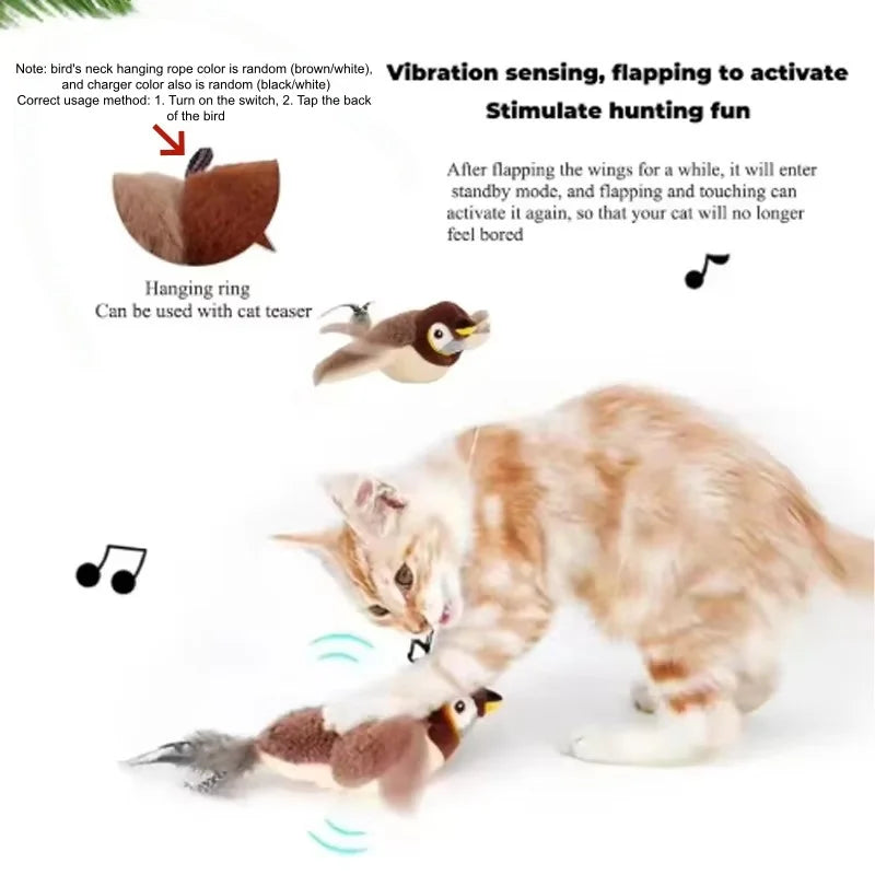 Simulated Chirping Bird Plush Pet Toy — Rechargeable Touch-Activated Interactive Toy for Cats & Dogs
