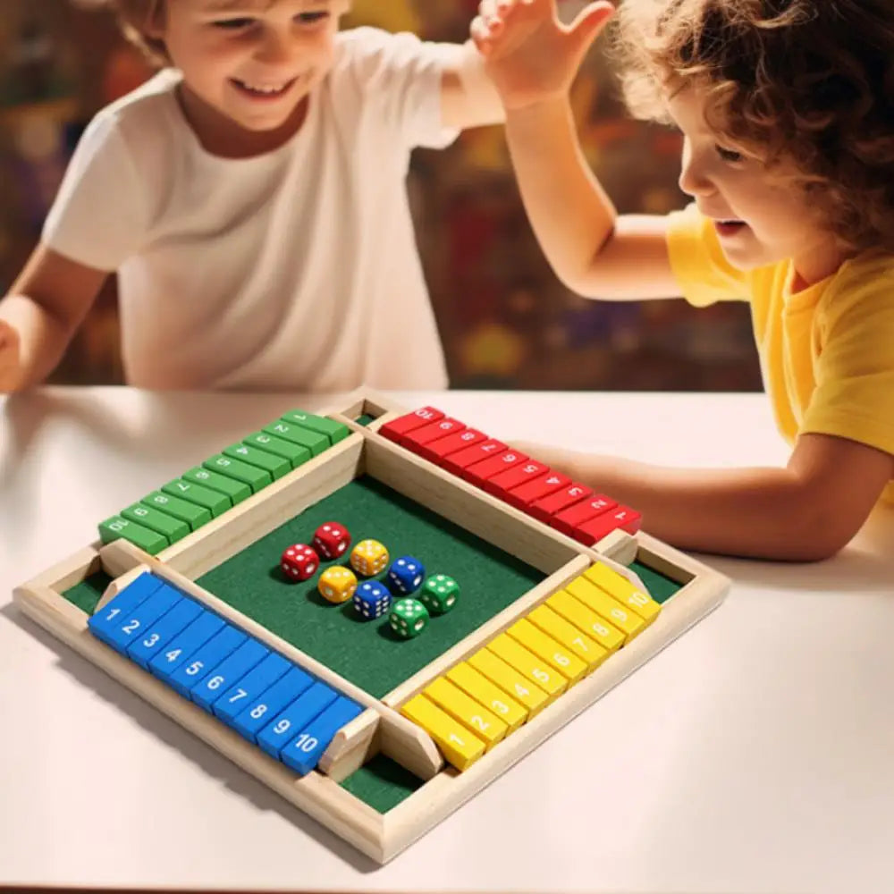 Wooden 4-Player Shut the Box Dice Game - Arithmetic Flip-Tile Party & Family Board Game