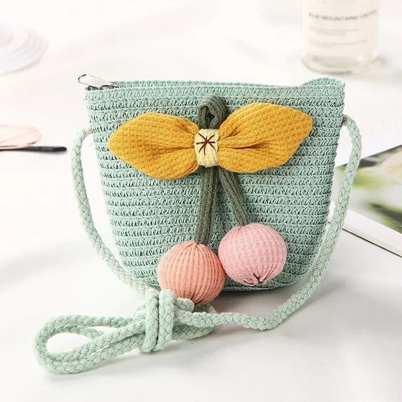 Girls Daisy Straw Mini Messenger Bag, Kids Shoulder Handbag with Coin Purse