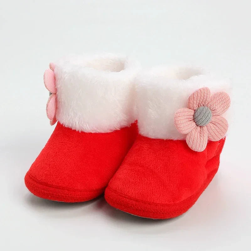 Baby Soft Pompom Snow Booties - Warm Infant & Toddler First Walker Boots, Sizes 12-14 (4.3-4.9 in / 11-12.5 cm)