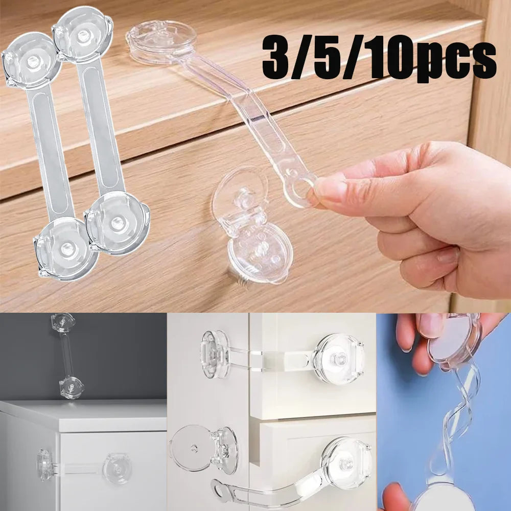 Child Safety Cabinet Locks (3–10 Pack) Transparent Soft Strap Anti-Opening Anti-Pinch